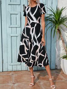 SHEIN Clasi 圖案印花A字連衣裙 - 彩色 - 查看 5