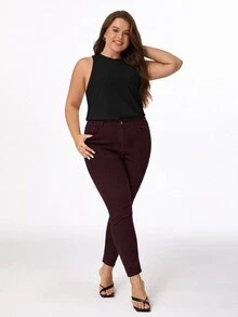 SHEIN BASICS Camiseta Sin Mangas De Cuello Redondo Casual Y Sólida De Talla Grande - Negro - Ver 5