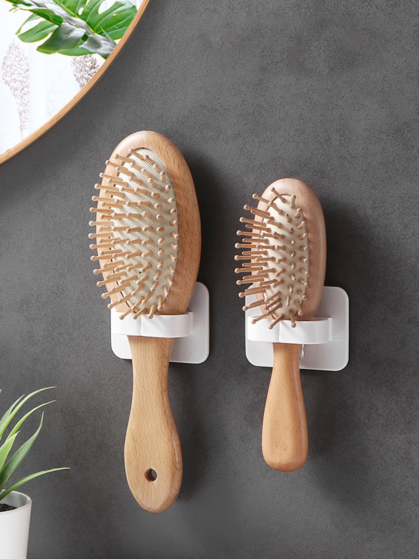 2入組掛壁式梳子支架簡約風白色塑膠免打孔懸掛掛鉤