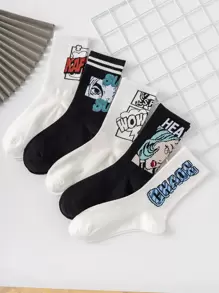 5 đôi tất dài đến bắp chân họa tiết hoạt hình cá nhân hóa dễ thương nhiều màu vải jacquard dành cho nam, tất thể thao, mọi mùa, kích cỡ Châu Âu/Mỹ, thoải mái, thoáng khí, bền, nhiều màu sắc, thích hợp mặc hàng ngày, vải cao cấp, không thấm mồ hôi, tất mùa thu - Nhiều màu - Xem 1