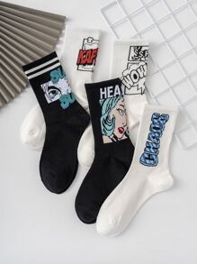 5 đôi tất dài đến bắp chân họa tiết hoạt hình cá nhân hóa dễ thương nhiều màu vải jacquard dành cho nam, tất thể thao, mọi mùa, kích cỡ Châu Âu/Mỹ, thoải mái, thoáng khí, bền, nhiều màu sắc, thích hợp mặc hàng ngày, vải cao cấp, không thấm mồ hôi, tất mùa thu - Nhiều màu - Xem 2