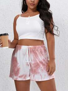 Flirla Quần Short kích thước lớn Thắt nút Thắt nơ trước Cà vạt nhuộm Giải trí - Nhiều màu - Xem 3