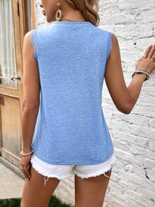 SHEIN LUNE Áo khoác và áo lót dành cho xe tăng nữ Tương phản ren màu trơn Giải trí - Màu xanh lam - Xem 2