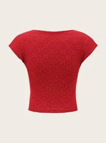 SHEIN ICON Camiseta unicolor con bordado con ojal - Rojo - Ver 2