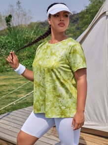 Plus Tie Dye Round Neck Sports Tee - Multicolor - View 5
