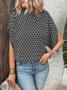 SHEIN LUNE Áo sơ mi nữ Buộc lại Chia Tất cả trên in Hình học Giải trí - màu đen - Xem 5