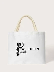 SHEIN標語和人物圖案托特包 - 白色 - 查看 2