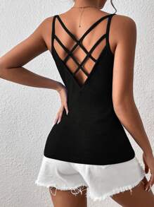 Chiquease Solid Criss Cross Back Cami Top - Black - View 6