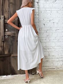 Breezaya Guipure Lace Panel Ruffle Trim Dress Maxi Vacation Beach Outfits Women - White - View 2