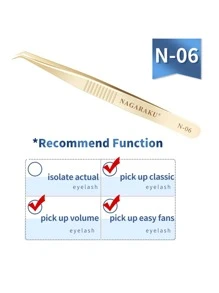 Nhíp nối mi NAGARAKU N-06 bằng thép không gỉ, chuyên dụng trang điểm, kẹp mi 3D chính xác, màu vàng kim. - Vàng - Xem 1