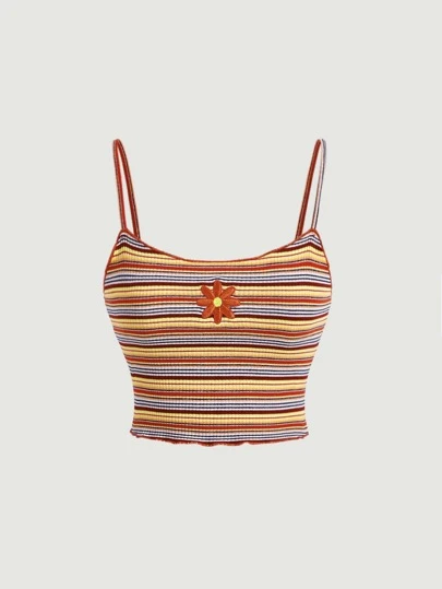 SHEIN MOD 條紋印花木耳邊吊帶上衣