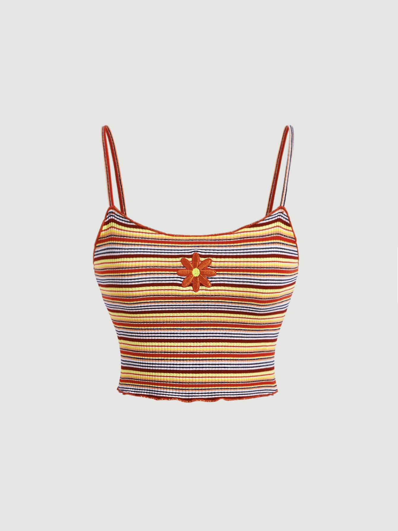 SHEIN MOD Striped Print Lettuce Trim Cami Top - Multicolor - View 1