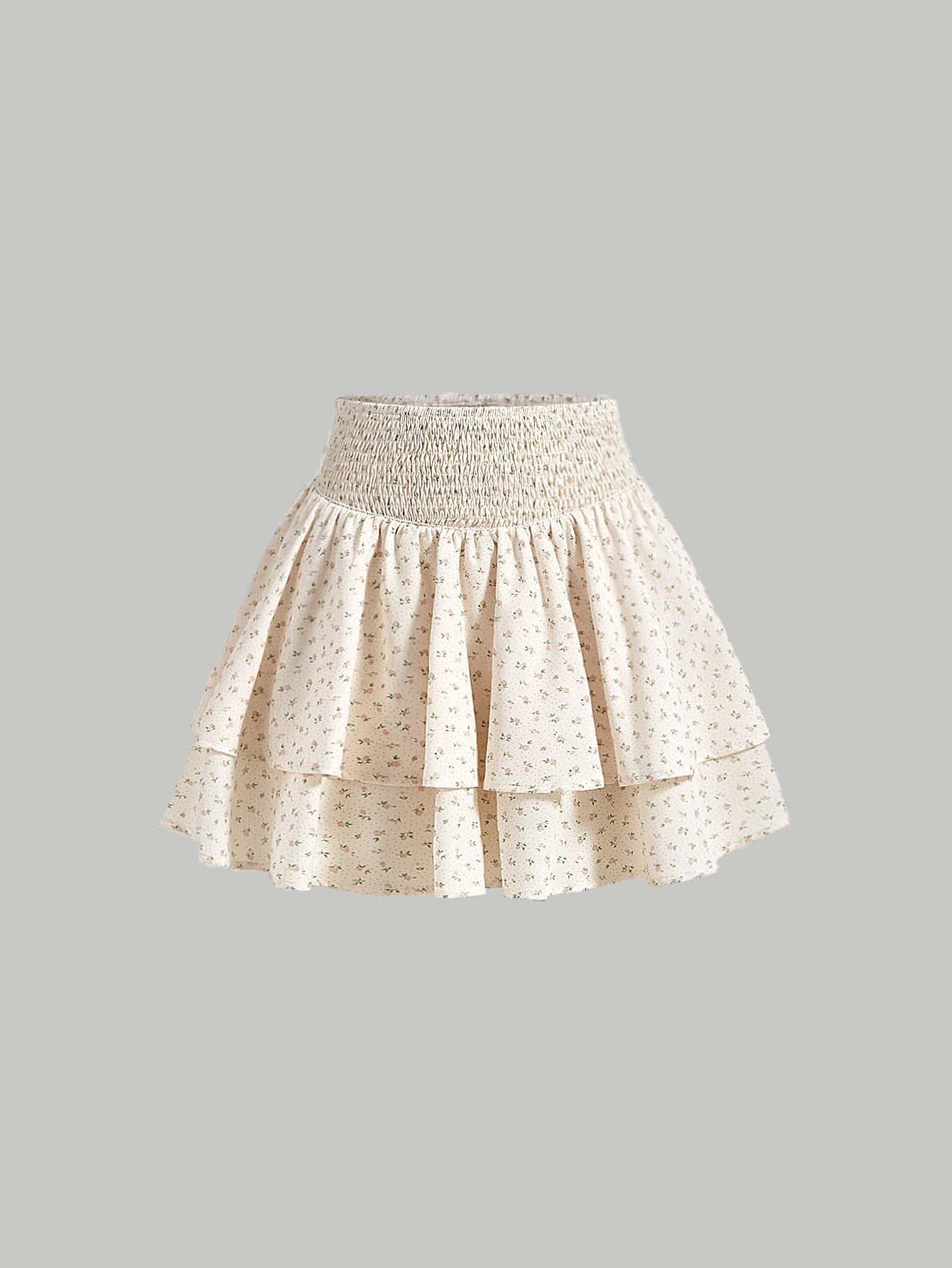 SHEIN MOD 碎花雙層下擺半身裙 - 彩色 - 查看 1