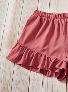 SHEIN LUNE Plus Ruffle Trim Top & Shorts - Pink - View 10