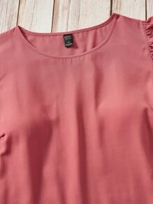 SHEIN LUNE Plus Ruffle Trim Top & Shorts - Pink - View 12