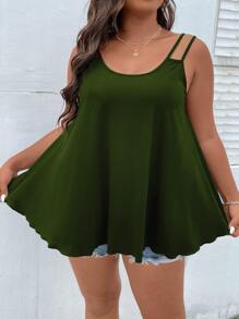SHEIN LUNE Plus Solid Lettuce Trim Cami Top - Army Green - View 3