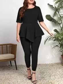 EMERY ROSE Plus Unicolore Top Péplum & Legging