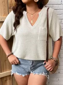 SHEIN LUNE Áo thun Plus size Túi màu trơn Giải trí - Màu be - Xem 1