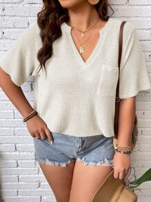 SHEIN LUNE Áo thun Plus size Túi màu trơn Giải trí - Màu be - Xem 5