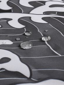 Manfinity Hombres Shorts de natación con estampado de onda de cintura con cordón - Blanco y Negro - Ver 5