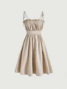 SHEIN MOD Solid Ruched Bust Cami Dress - Beige - View 1