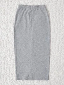 SHEIN EZwear Letter Patched Detail Split Back Pencil Skirt