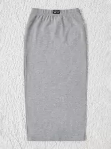 SHEIN EZwear Letter Patched Detail Split Back Pencil Skirt
