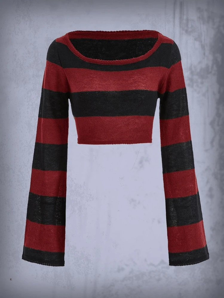 Women's Short Striped Pullover Sweater, New Year's Eve