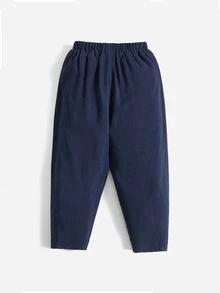SHEIN Toddler Boys Button Front Carrot Trousers - Navy Blue - View 2