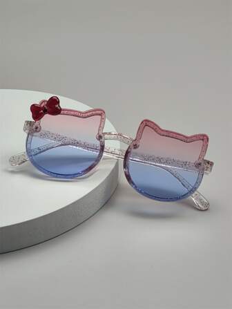 1pair Girls Bow Decor Cat Design Boho Fashion Glasses, For Outdoor