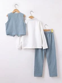 SHEIN 男孩前蝴蝶結襯衫和馬甲和褲子