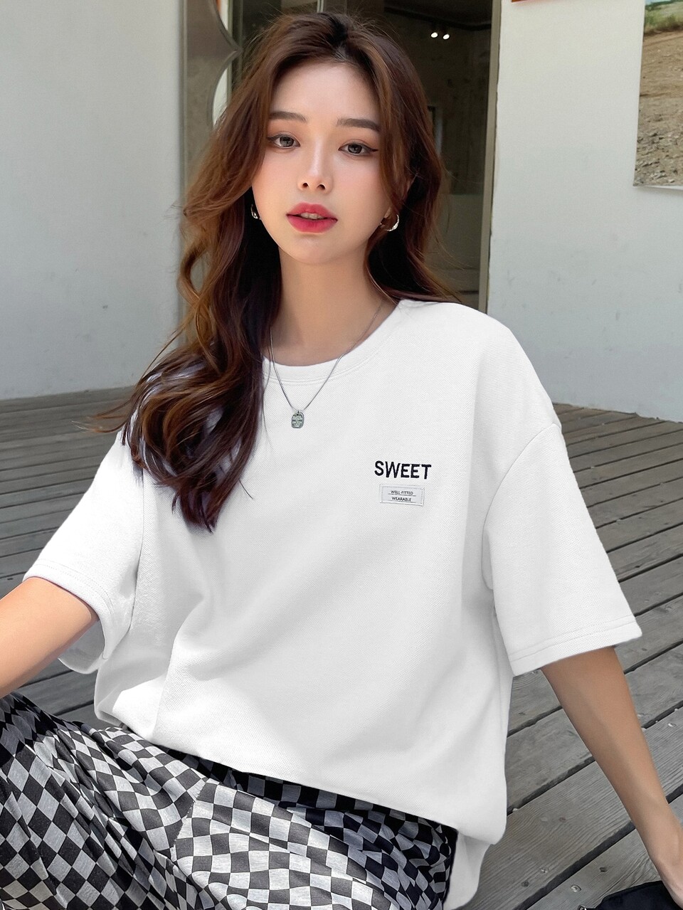 Letter Graphic Drop Shoulder Oversized Tee Summer