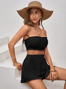 Soleia Frill Trim Tube Top & Shorts - Black - View 6