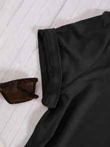 SHEIN Essnce Áo thun nữ Slogan Giải trí - màu đen - Xem 3