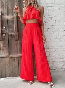 Breezaya Bộ đồ hai mảnh nữ Buộc lại màu trơn Giải trí - Đỏ - Xem 5