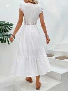 Breezaya Guipure Lace Insert Ruffle Hem Dress - White - View 2