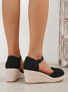 女士仿麂皮踝帶度假坡跟鞋