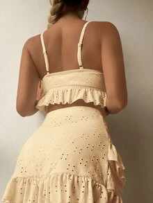 Schiffy Ruffle Hem Summer Beach Bikini With Beach Skirt - Yellow - View 2