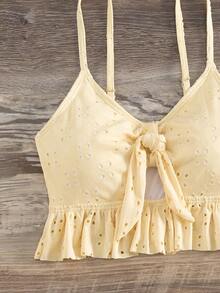 Schiffy Ruffle Hem Summer Beach Bikini With Beach Skirt - Yellow - View 3