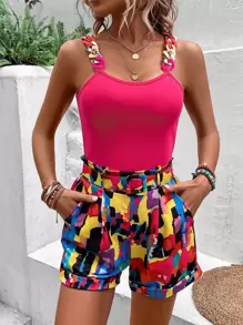 Breezaya Allover Print Cami Top & Paperbag Waist Shorts