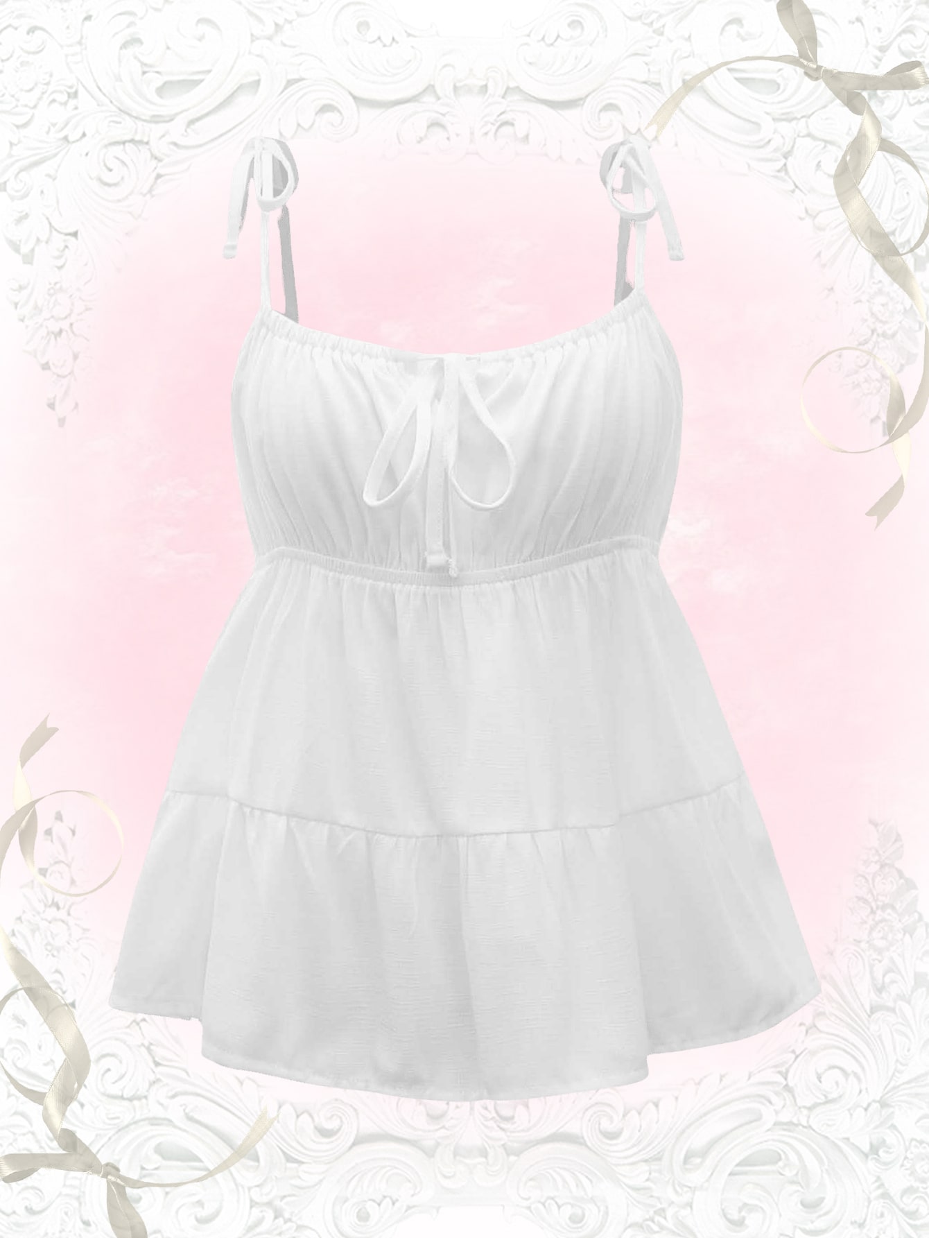 Our Kawaii Ruched Bust Ruffle Hem Babydoll Cami Top, School