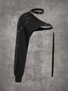 ROMWE Grunge Punk 1pc Solid One Shoulder Tape Decor Super Crop Top - Black - View 1