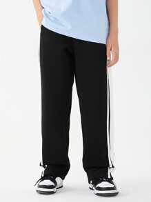 Boys Contrast Side Seam Joggers - Black and White - View 7