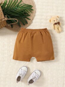 Baby Boy Bear Print 3D Ears Design Shorts - Brown - View 2