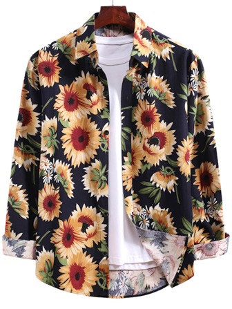 NITAGUT Uomo Camicia con stampa girasole
