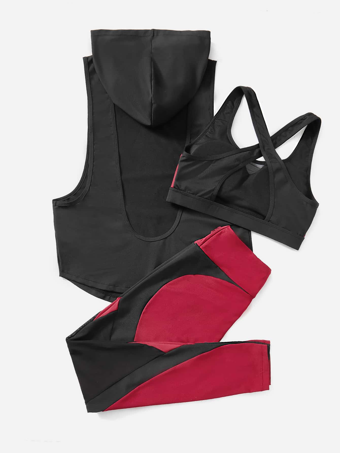 Yoga Trendy Set bộ đồ thể thao Tương phản Mesh Hội Chữ thập Khối Màu - Nhiều màu - Xem 2