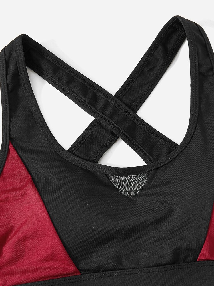 Yoga Trendy Set bộ đồ thể thao Tương phản Mesh Hội Chữ thập Khối Màu - Nhiều màu - Xem 5