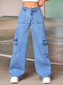 SHEIN SXY 翻蓋口袋工裝牛仔褲