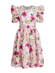 SHEIN 女孩1入組印花泡泡袖連衣裙 - 彩色 - 查看 1