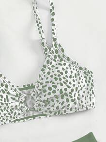 SHEIN Conjunto de bikini con estampado de dálmata para adolescentes, para la playa de verano - Verde militar - Ver 3